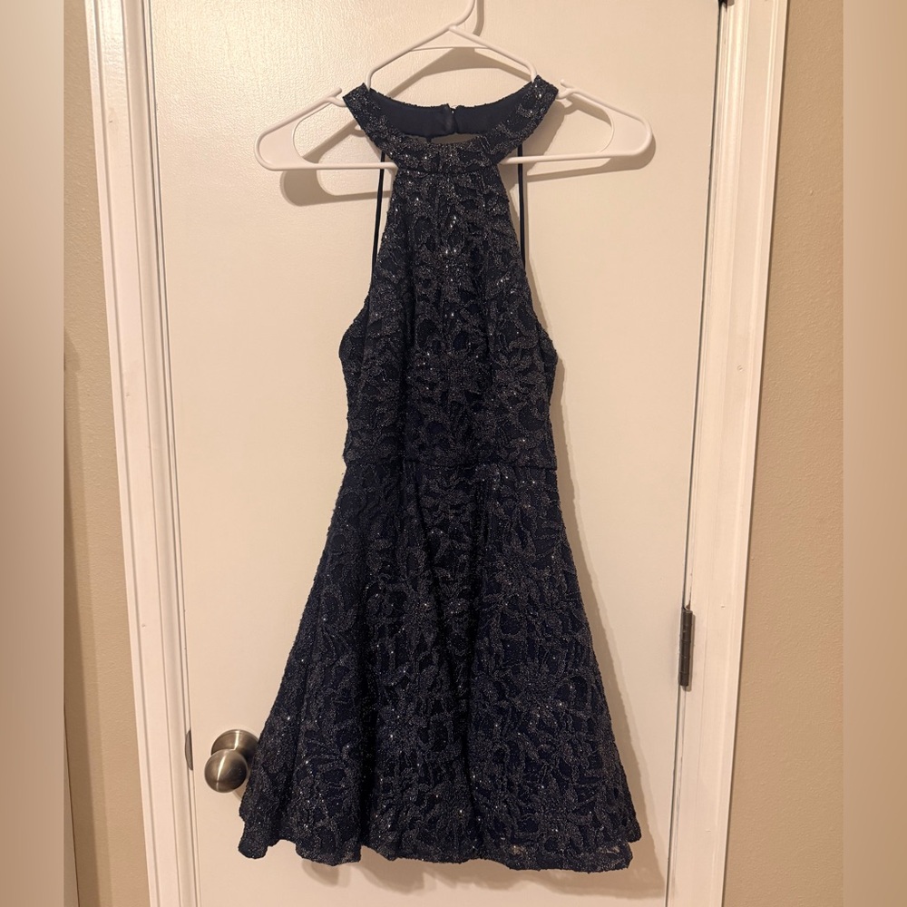 B. Smart Navy Blue Sparkle Halter Dress